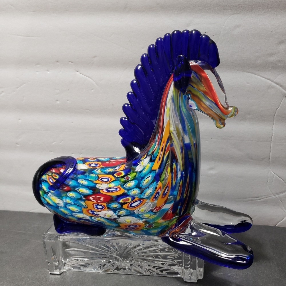 MURANO Glass "Millefiori" Kneeling Horse